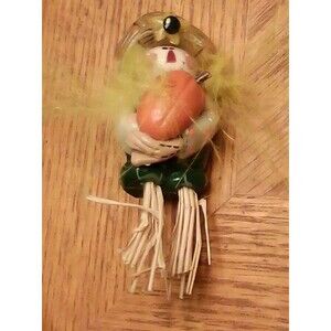 Handmade Scarecrow Pin Autumn Fall Lacquered Paper Hand Colored Halloween Pin